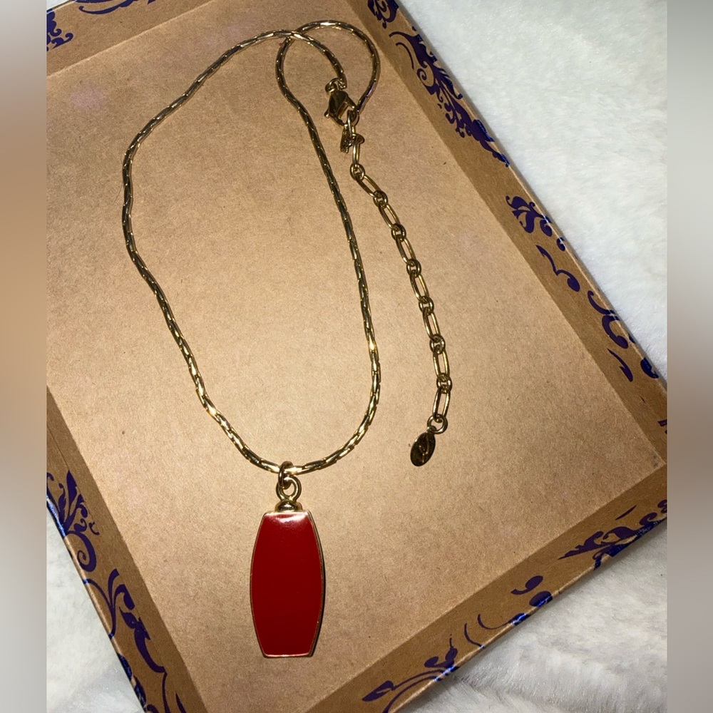 Vintage Liz Claiborne Red and Gold Pendant Necklace